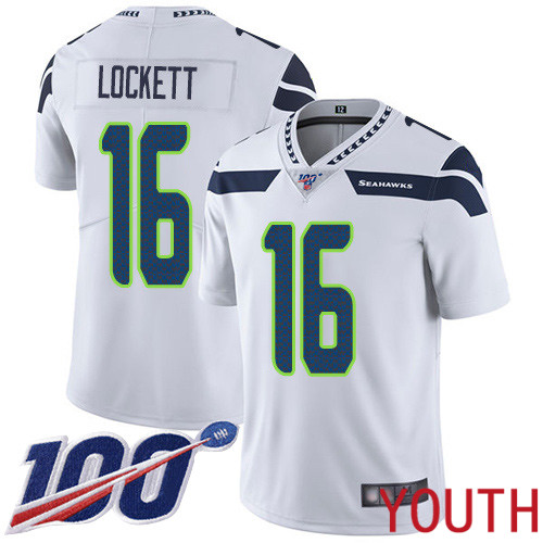 Seattle Seahawks Limited White Youth Tyler Lockett Road Jersey NFL Football #16 100th Season Vapor Untouchable->women nfl jersey->Women Jersey